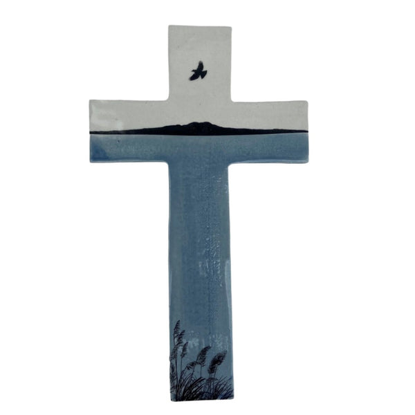 Ceramic Cross Rangitoto With Bird