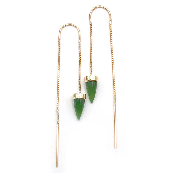 Pounamu Tiny Point Chain Earrings | 14ct Gold