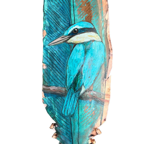 Kingfisher On Copper Feather Left Facing