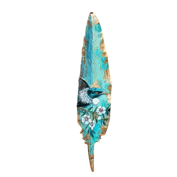 Tūī With Manuka Flowers On Copper Feather | Right Facing