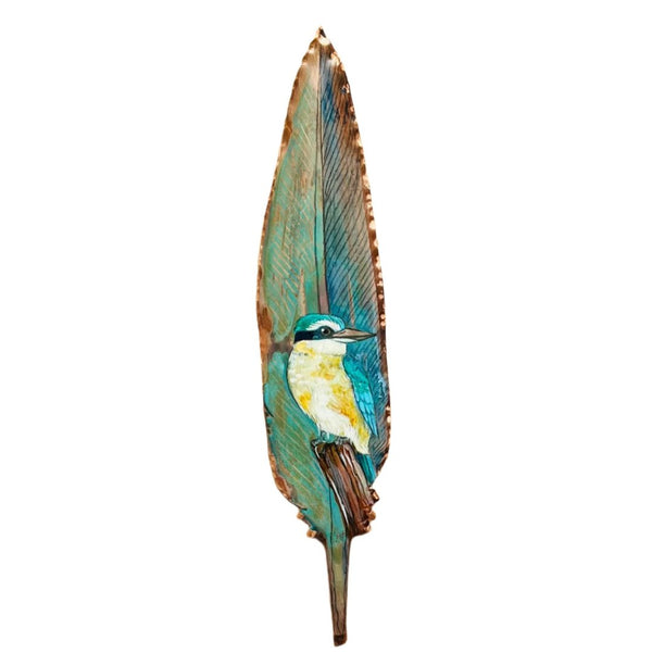 Kingfisher On Post On Copper Feather