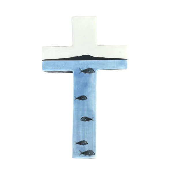 Ceramic Cross | Rangitoto With Fish