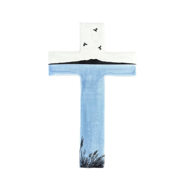 Ceramic Cross | Rangitoto With 3 Birds