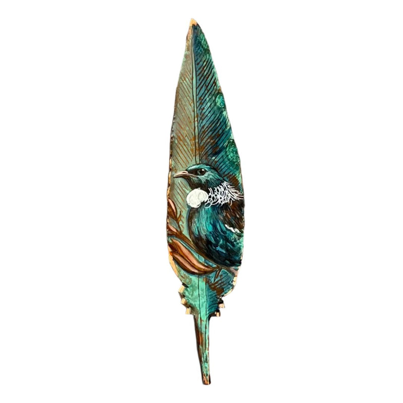 Tūī On Flax On Copper Feather