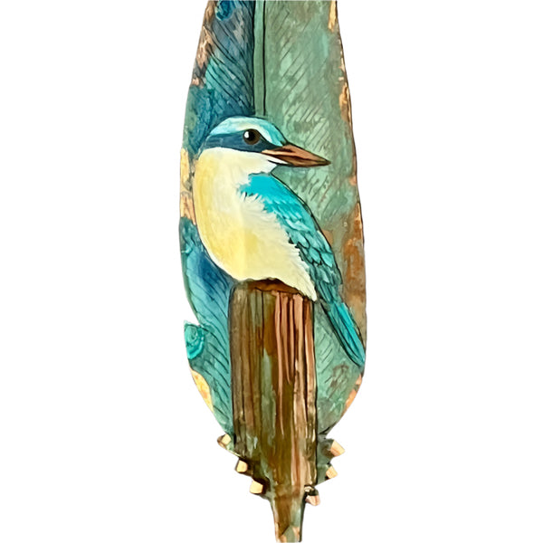 Kingfisher On Post On Copper Feather