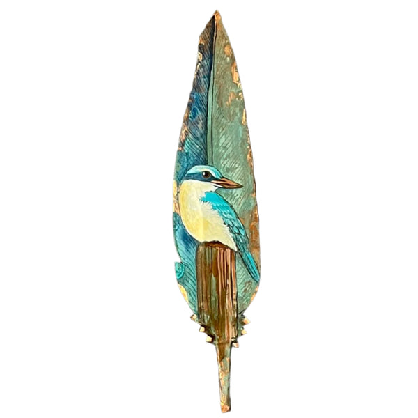 Kingfisher On Post On Copper Feather