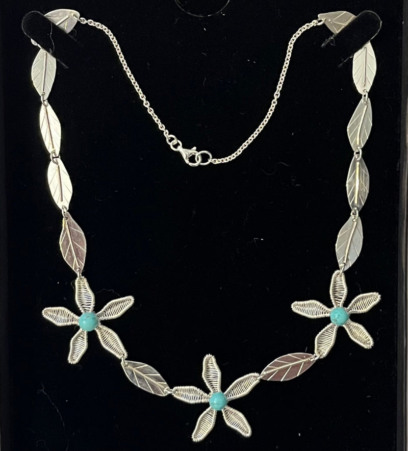 Daisy Chain In Fine Silver & Turquoise