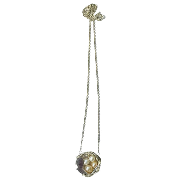 Fantail On Nest Pendant | Fine Silver With Freshwater Pearls by Annette Cavell