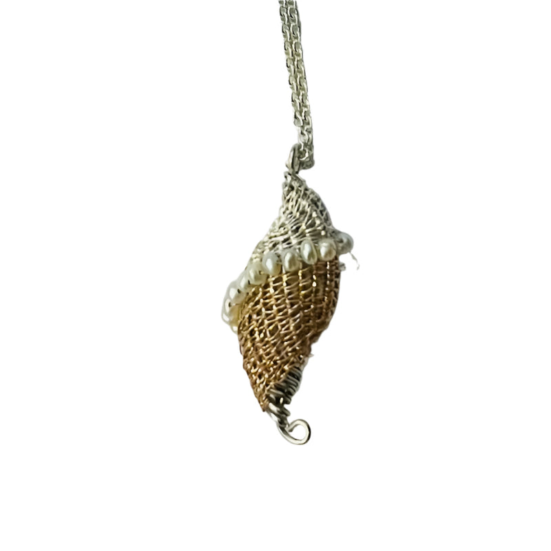 Silver & Gold Fill Shell Necklace With Freshwater Pearls