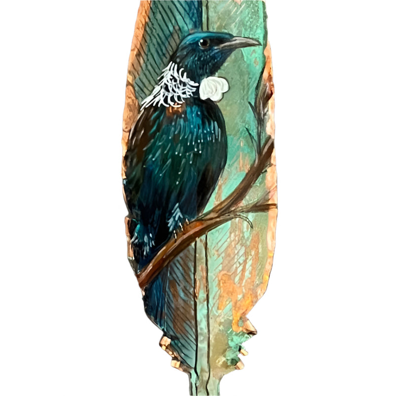 Tūī On Flax On Copper Feather