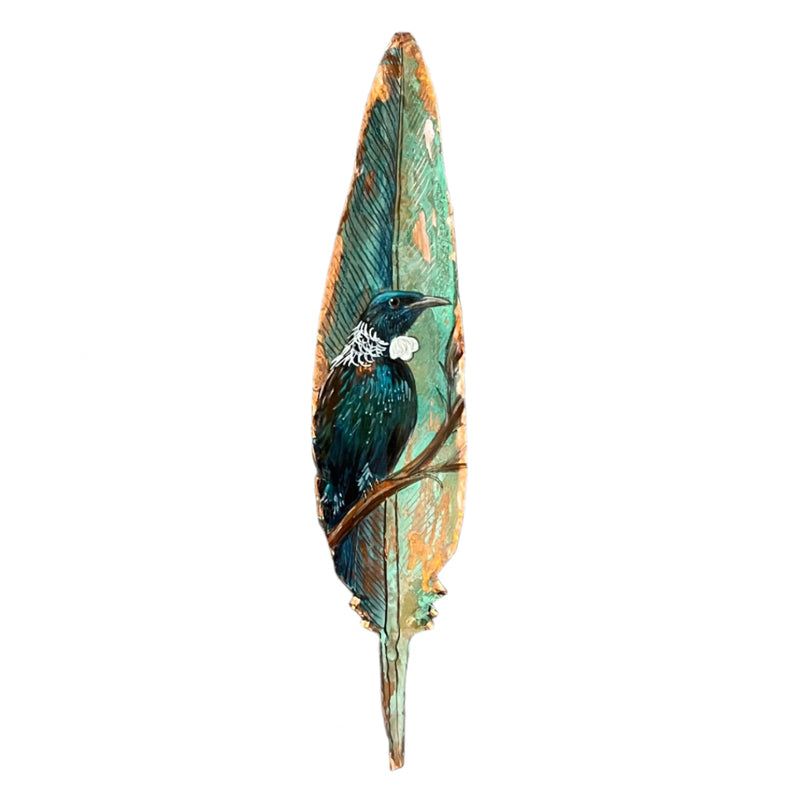 Tūī On Flax On Copper Feather