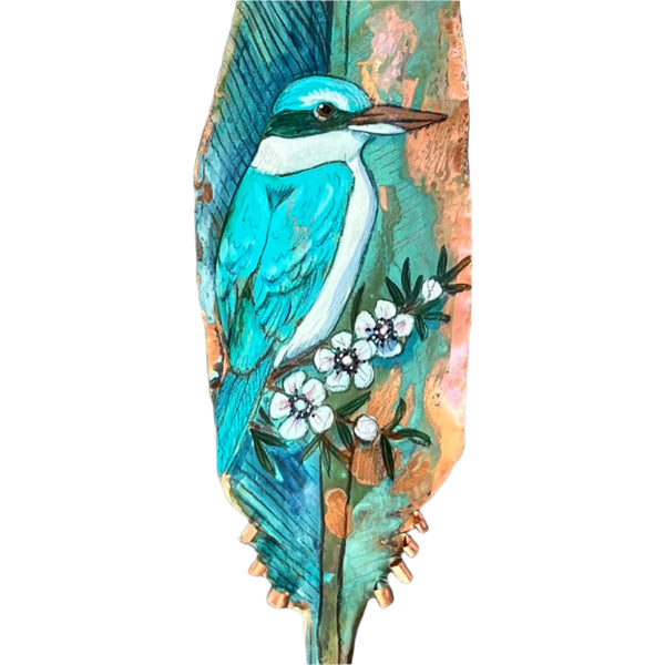 Copper Feather | Kingfisher On Manuka Right Facing