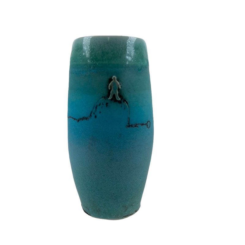 Man on a Hill Turquoise Vase