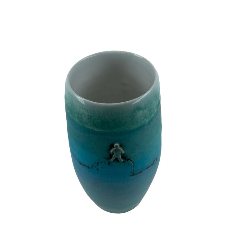 Man on a Hill Turquoise Vase