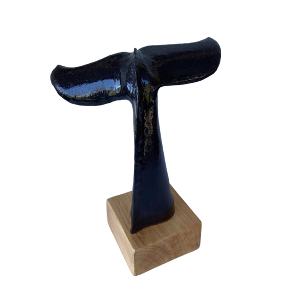 Ceramic Whale Tail Sculpture | Black Glaze