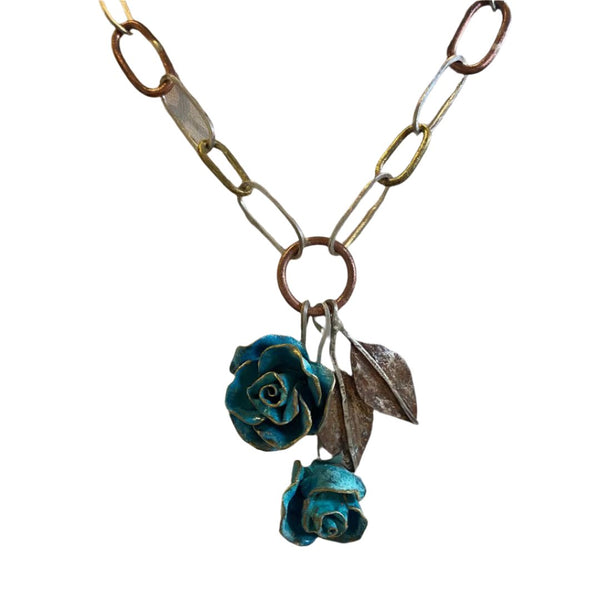 Double Turquoise Rose Necklace