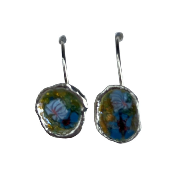 Single Rim Glass Enamel Flower Earrings