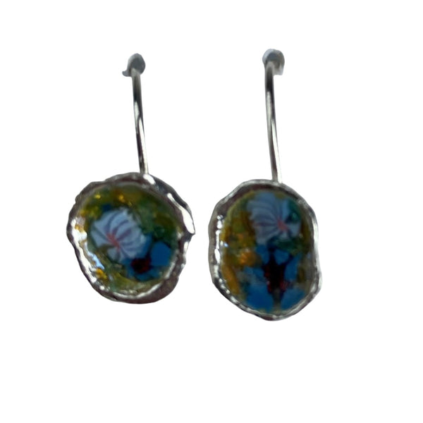 Single Rim Glass Enamel Flower Earrings