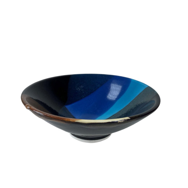 Medium Small Shallow Bowl - Blue and Brown Splash