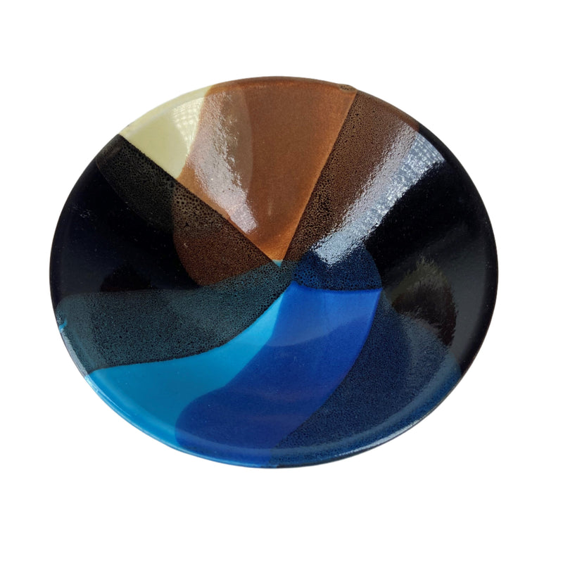 Medium Small Shallow Bowl - Blue and Brown Splash